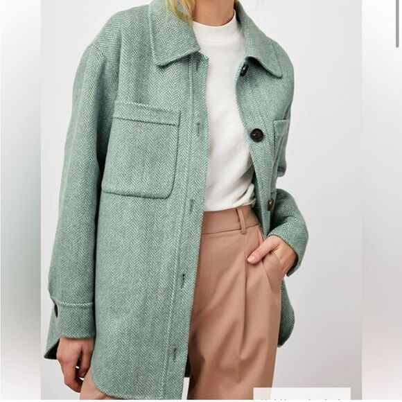 Rails Connie Wool Blend Shirt Jacket Shacket in Kelly Herringbone Size Large NWT - Picture 5 of 16